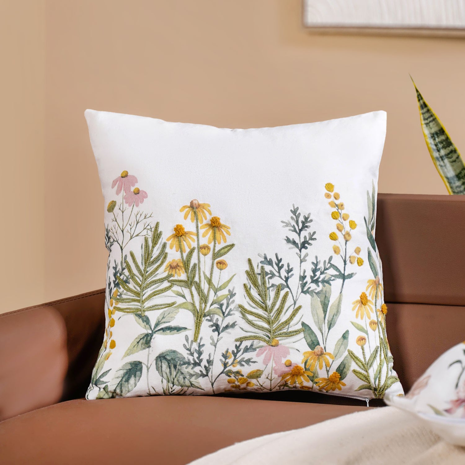 Blooming Embroidery Cotton Cushion Cover Set Of 2 40x40cm