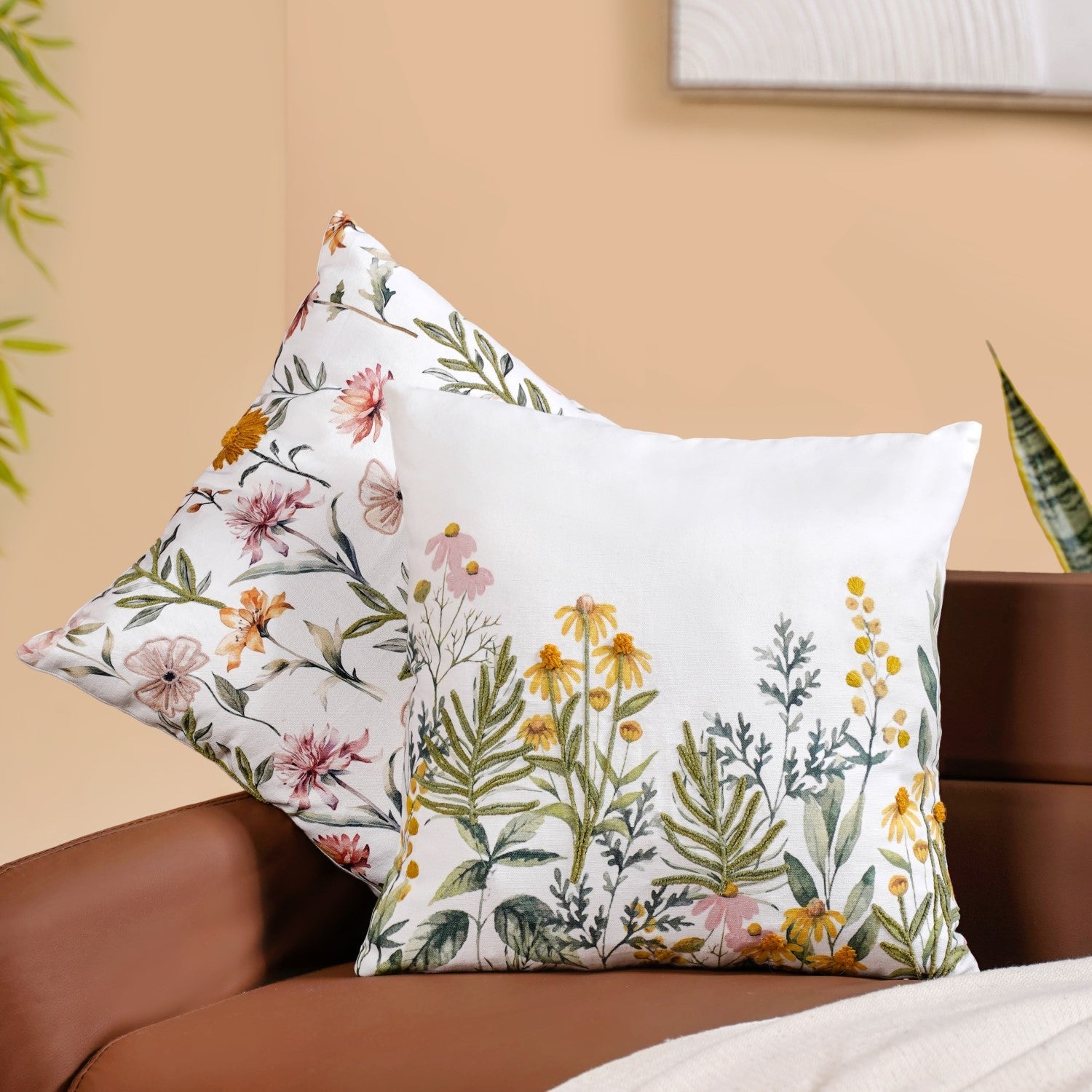 Blooming Embroidery Cotton Cushion Cover Set Of 2 40x40cm