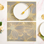 Chic Flower Rectangle Table Mat Set Of 6 Gold Blue