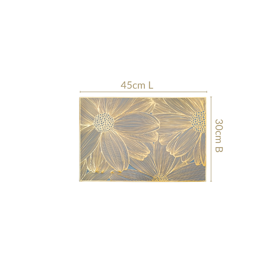 Chic Flower Rectangle Table Mat Set Of 6 Gold Blue
