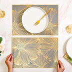 Chic Flower Rectangle Table Mat Set Of 6 Gold Blue
