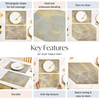 Chic Flower Rectangle Table Mat Set Of 6 Gold Blue