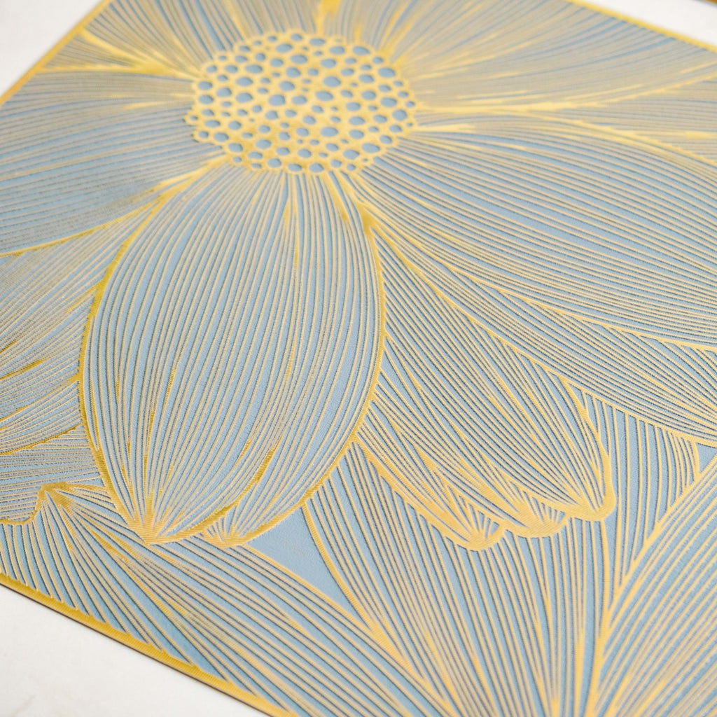 Chic Flower Rectangle Table Mat Set Of 6 Gold Blue