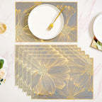 Chic Flower Rectangle Table Mat Set Of 6 Gold Blue