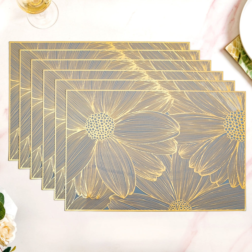 Chic Flower Rectangle Table Mat Set Of 6 Gold Blue