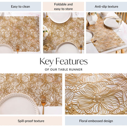 Floral Line Art Runner Gold 150x38cm