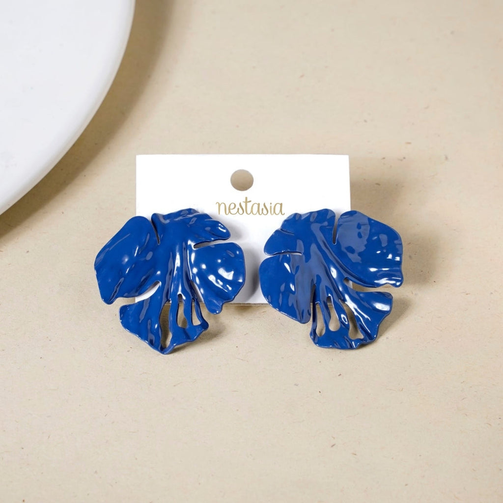 Blue Abstract Foliage Studs