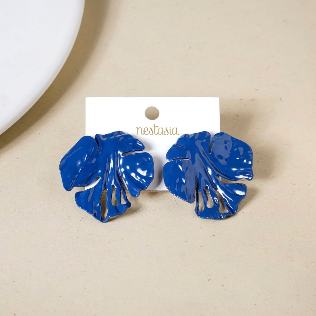 Blue Abstract Foliage Studs