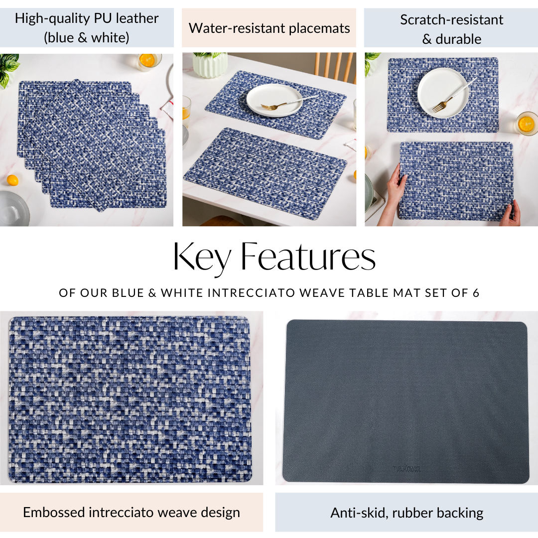 Blue And White Intrecciato Weave Rectangular Table Mat Set Of 6