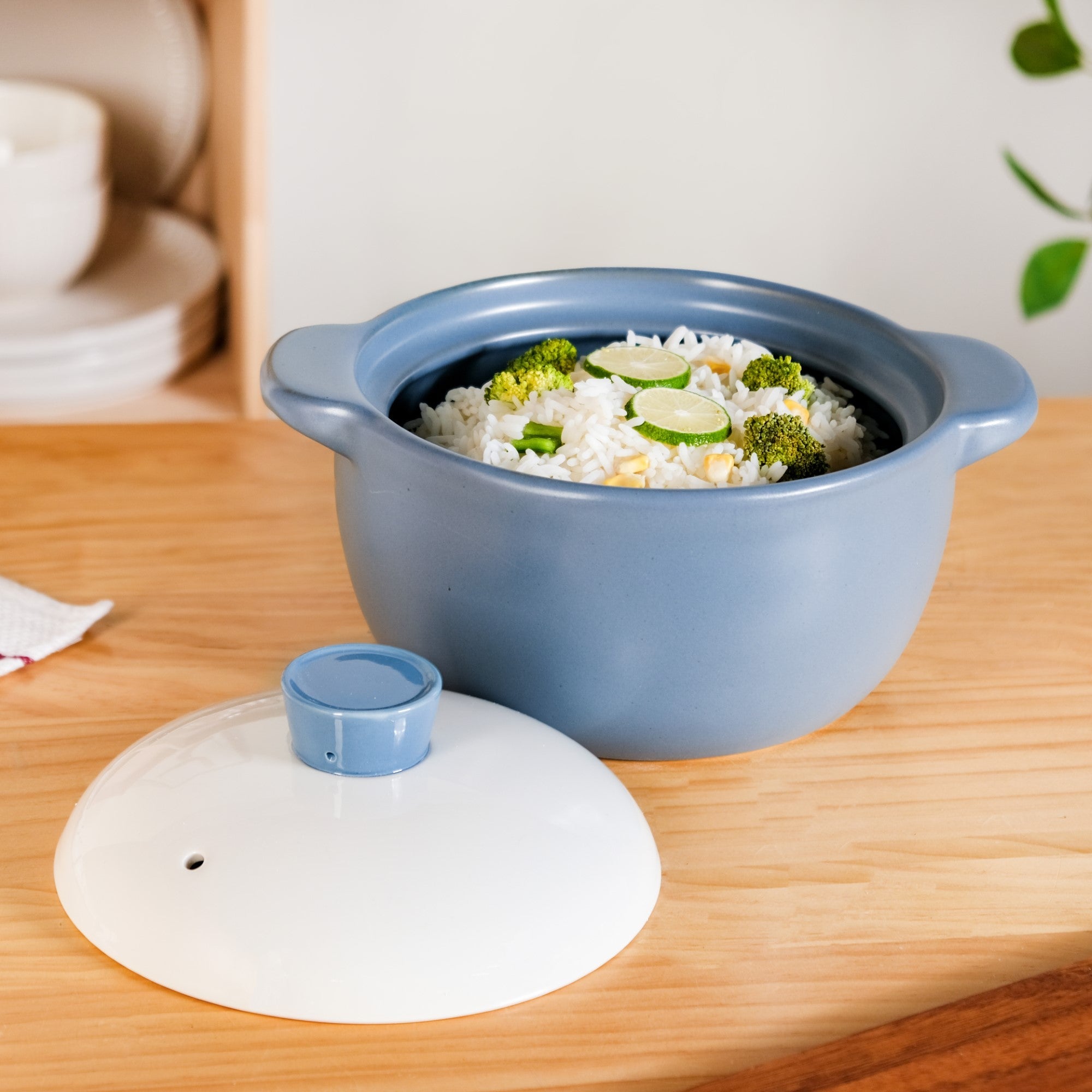 KindlePot Stovetop Ceramic Cookware Blue White 2300ml