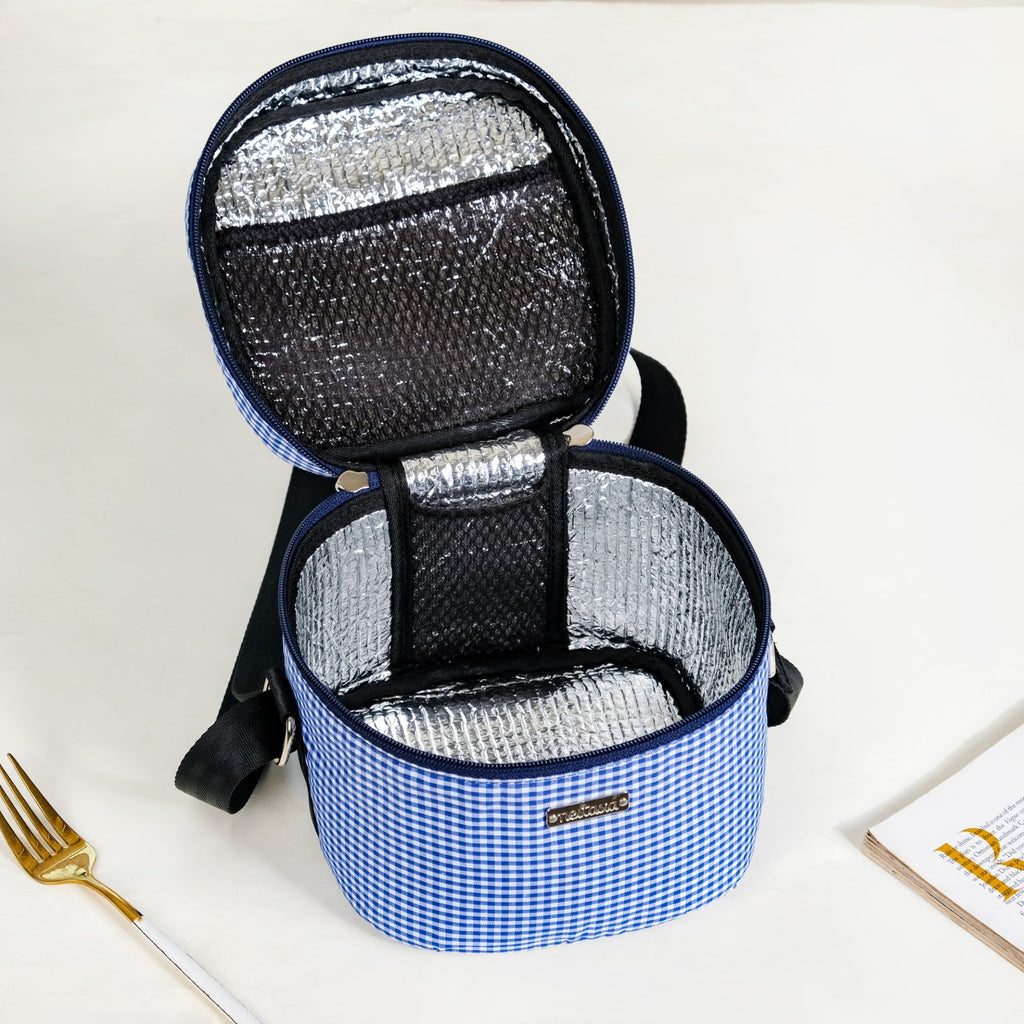 Blue Checked Lunch Bag With Insulation