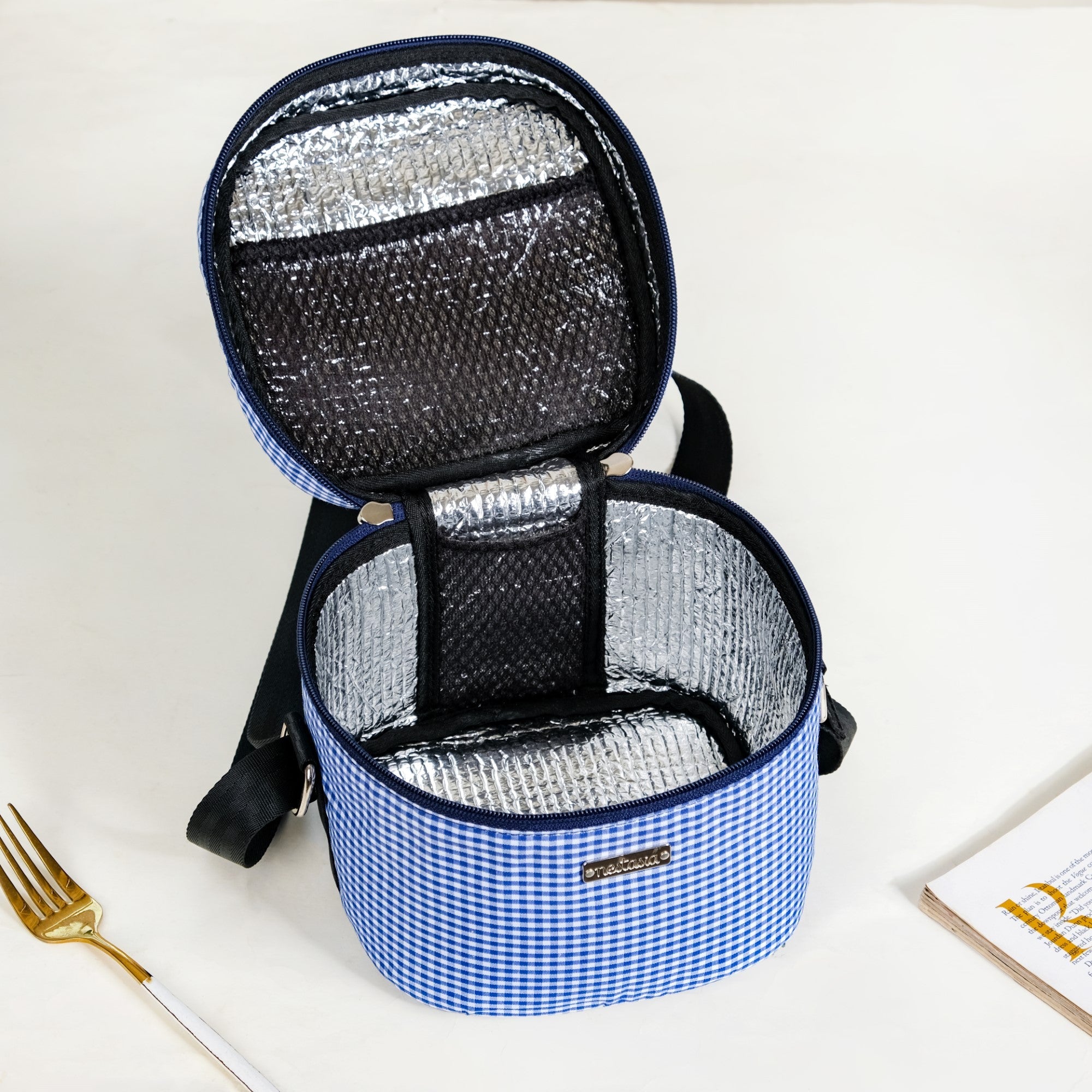Blue Checked Lunch Bag With Insulation