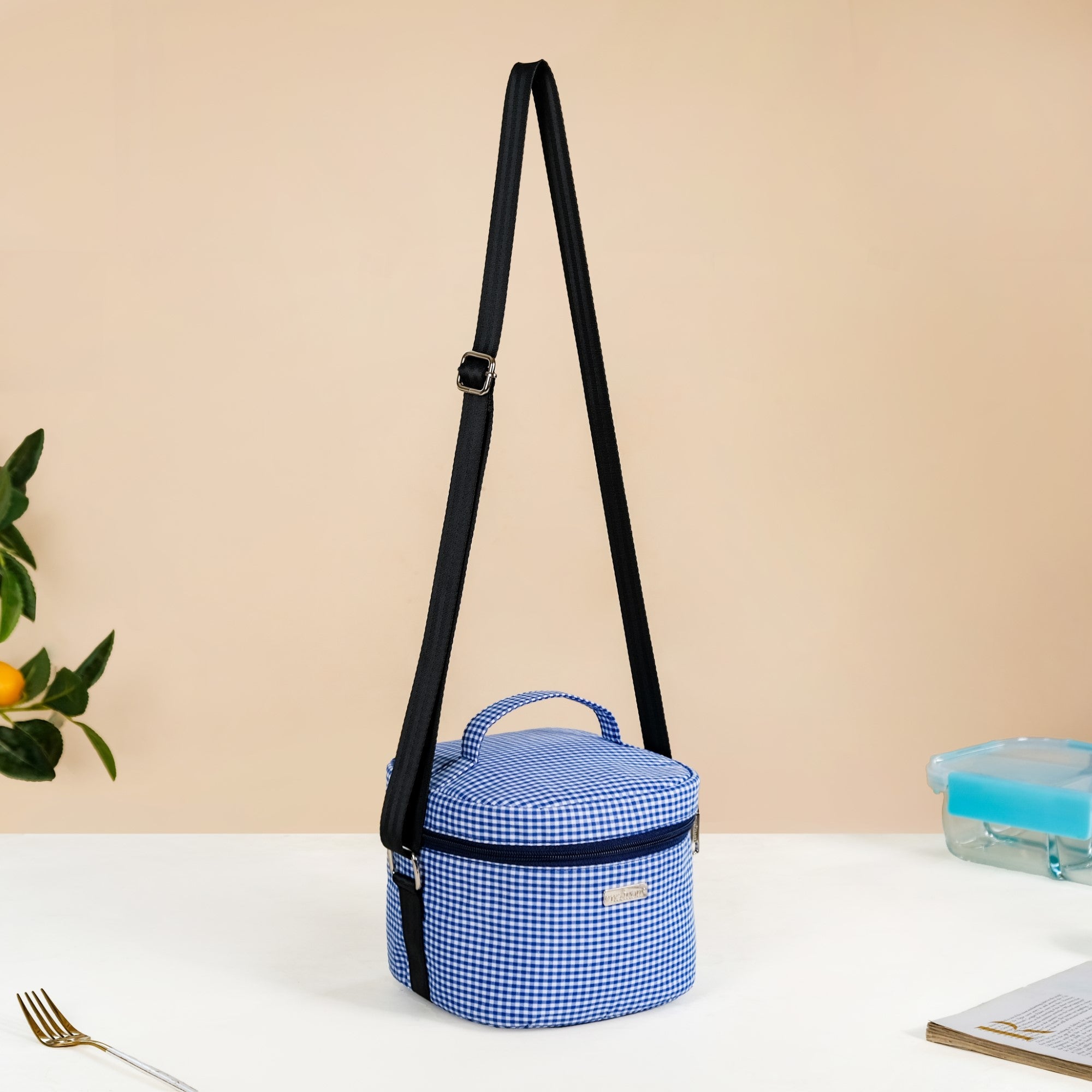 Blue Checked Lunch Bag With Insulation