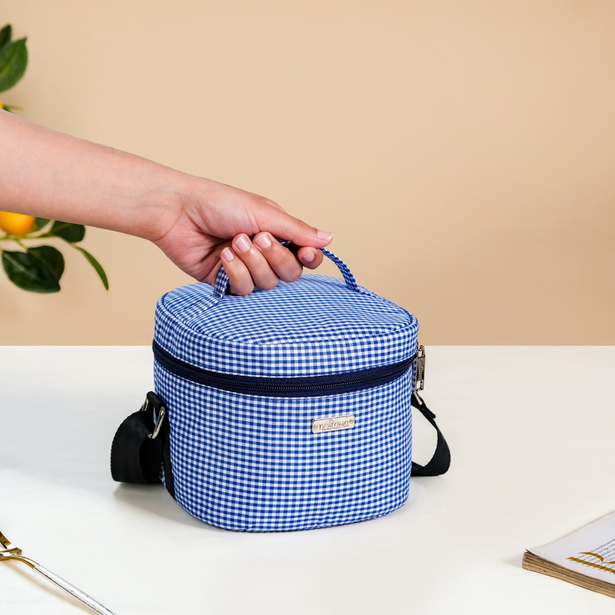 Blue Checked Lunch Bag With Insulation
