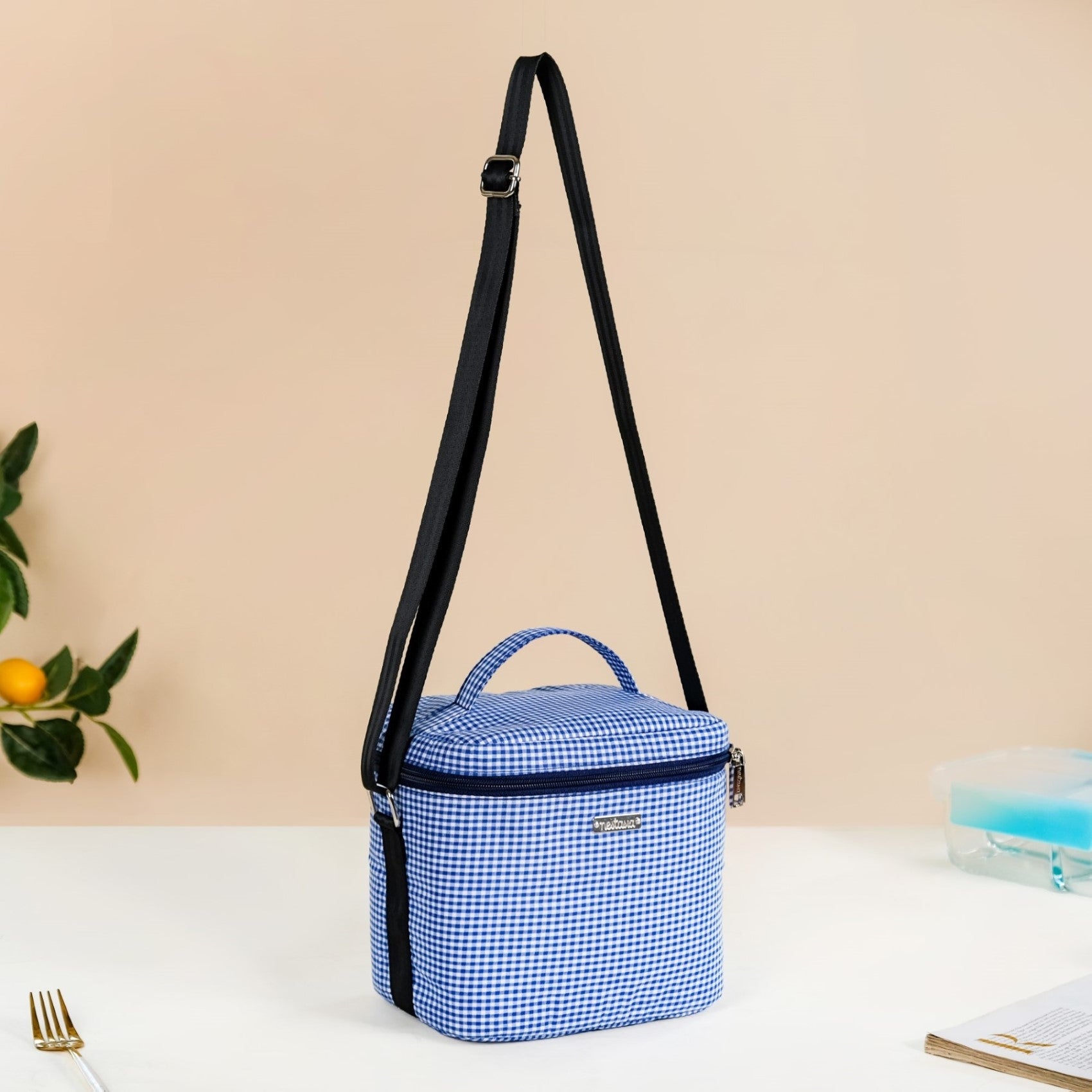 Blue Gingham Insulated Lunch Bag