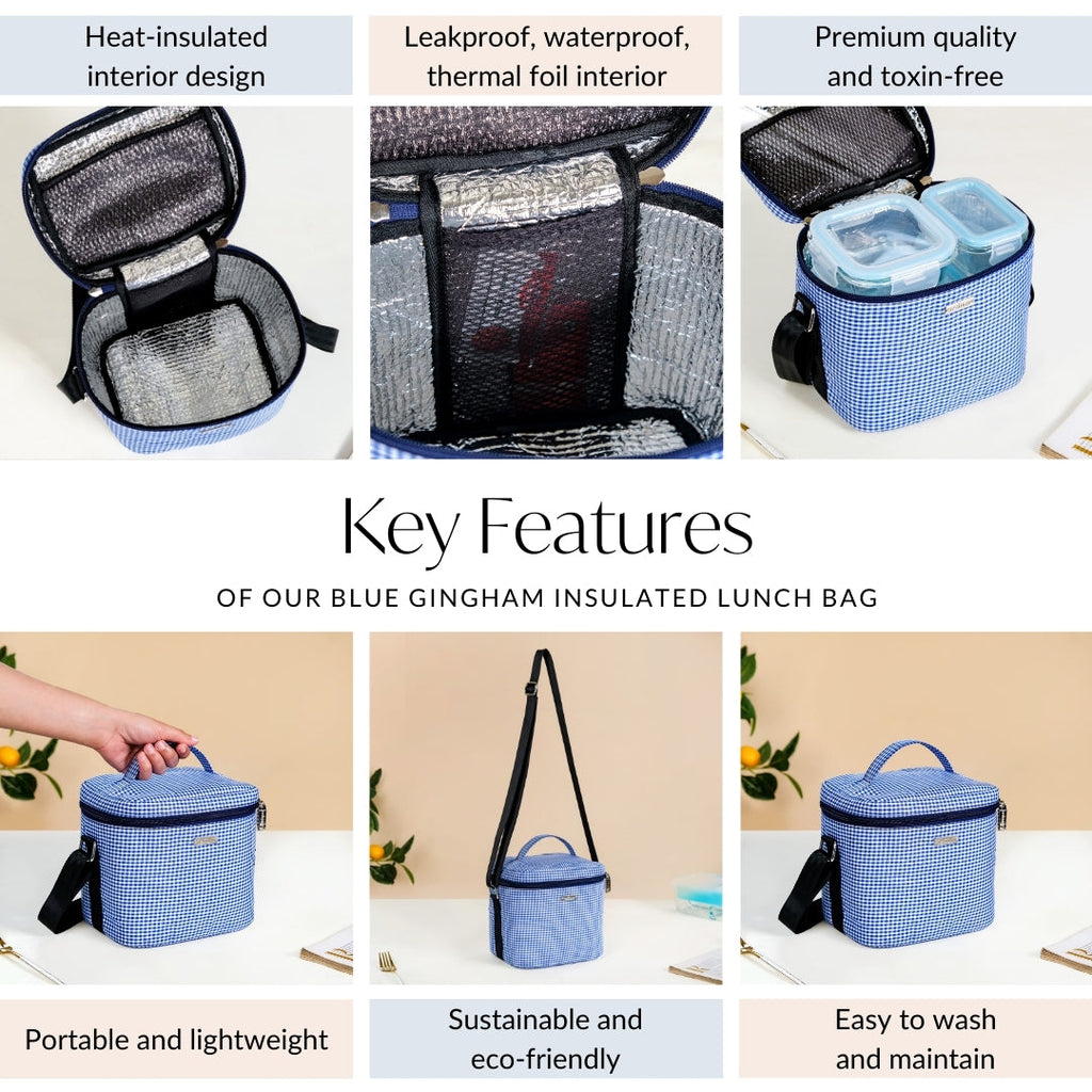 Blue Gingham Insulated Lunch Bag