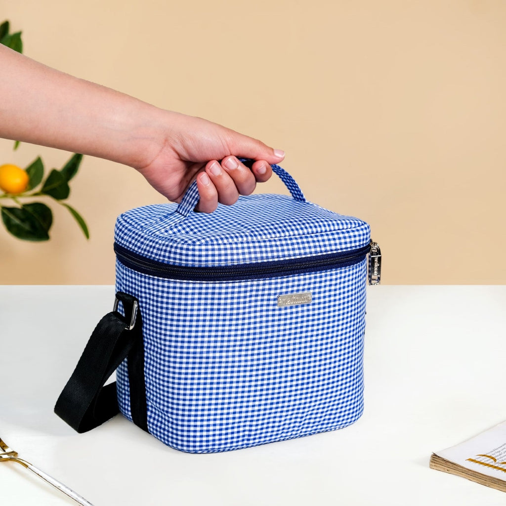 Blue Gingham Insulated Lunch Bag
