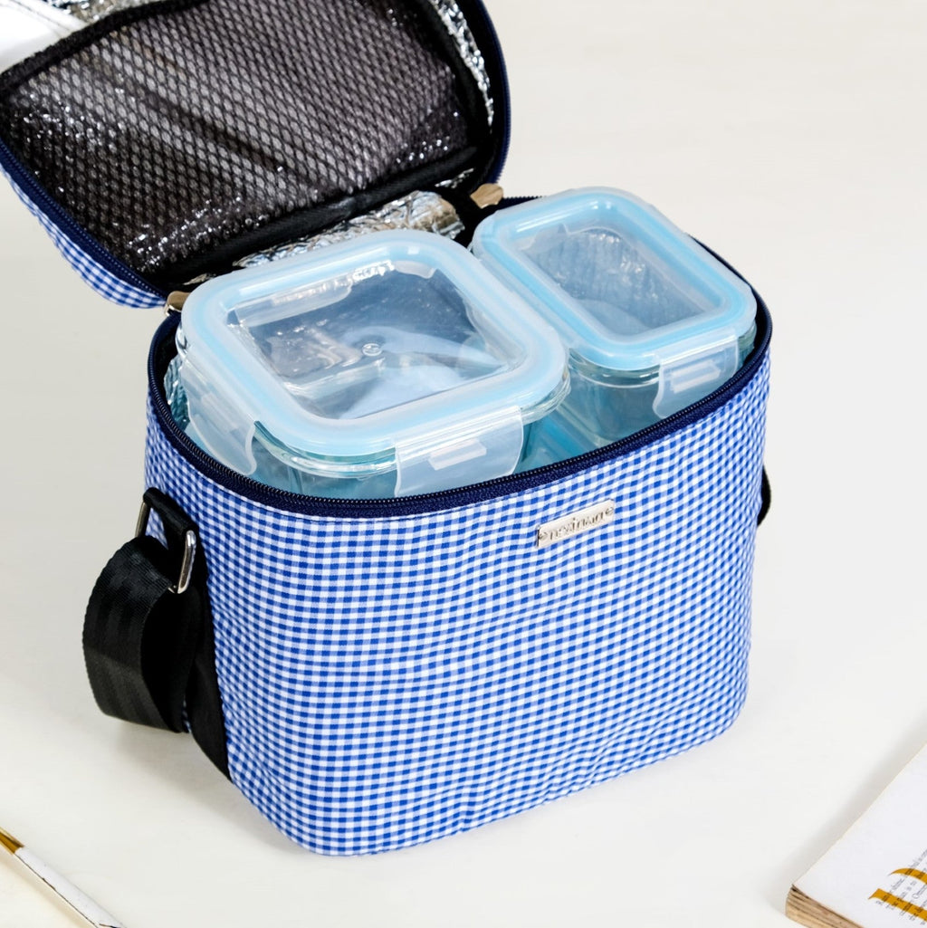 Blue Gingham Insulated Lunch Bag