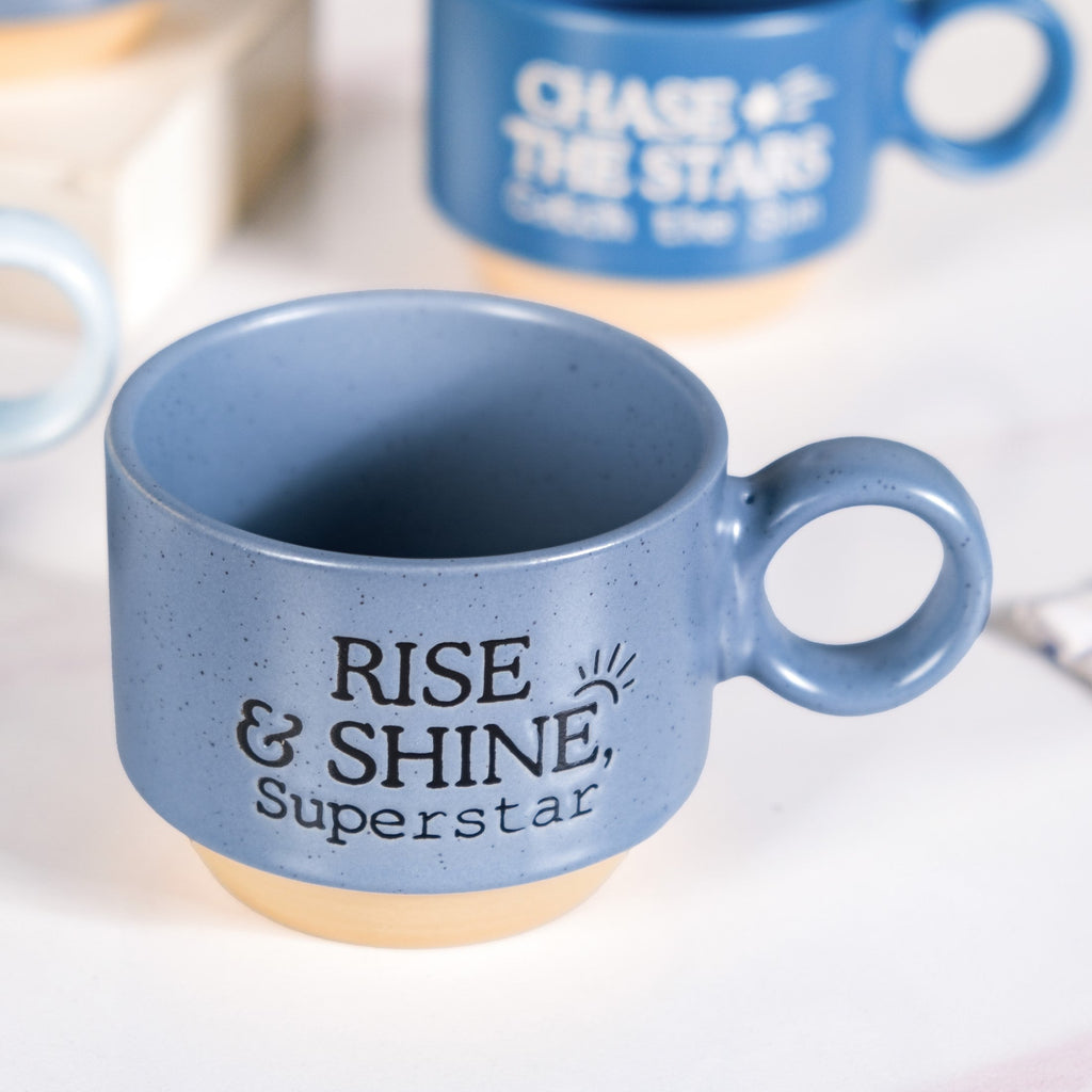Morning Motivation Stackable Cup Set Of 4 Blue 215ml