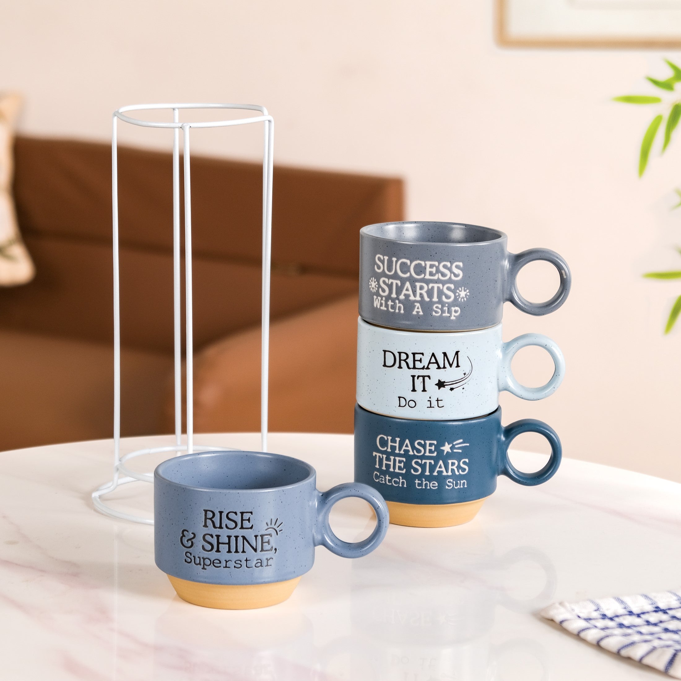 Morning Motivation Stackable Cup Set Of 4 Blue 215ml