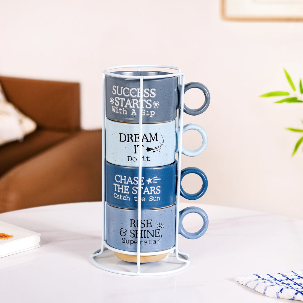 Morning Motivation Stackable Cup Set Of 4 Blue 215ml