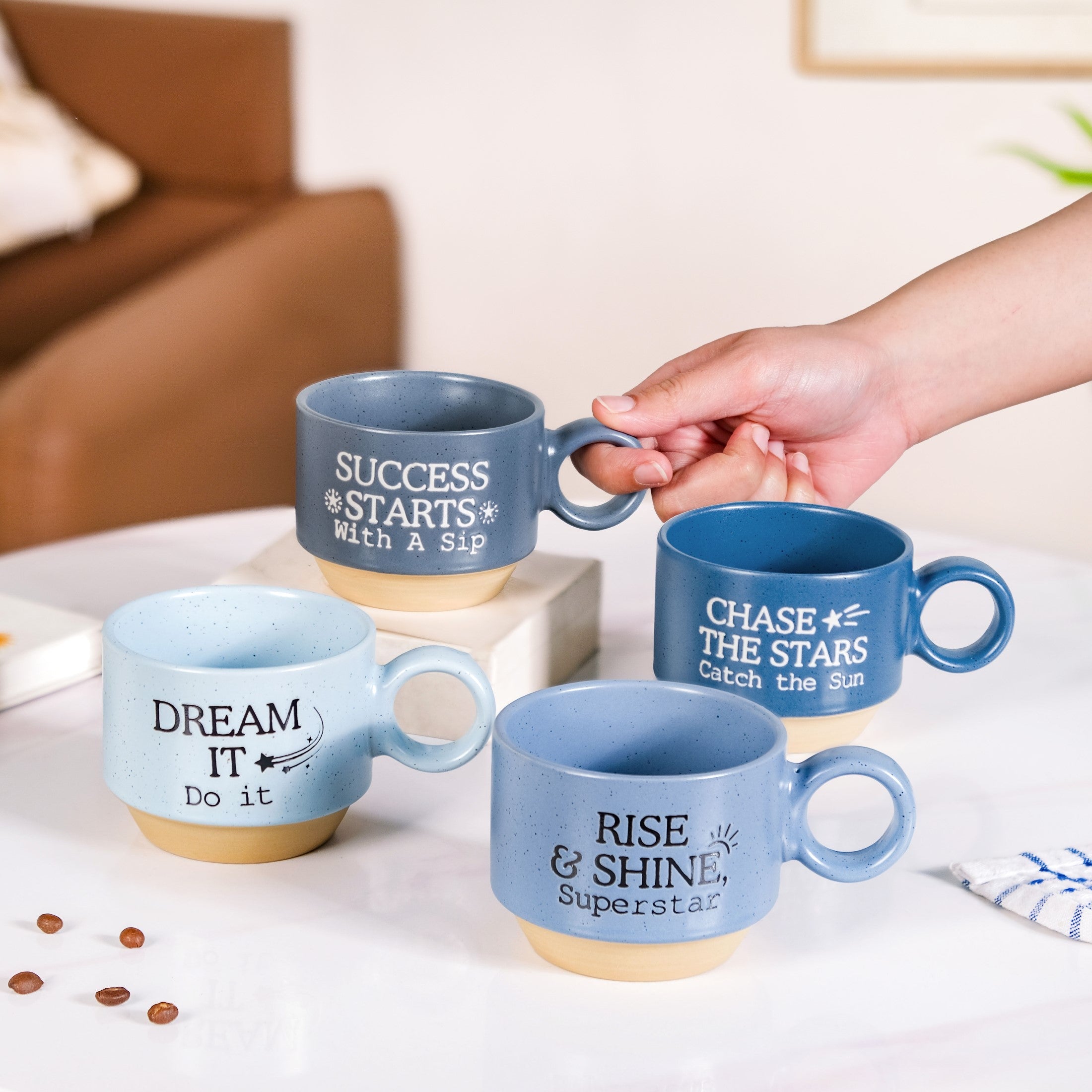 Morning Motivation Stackable Cup Set Of 4 Blue 215ml