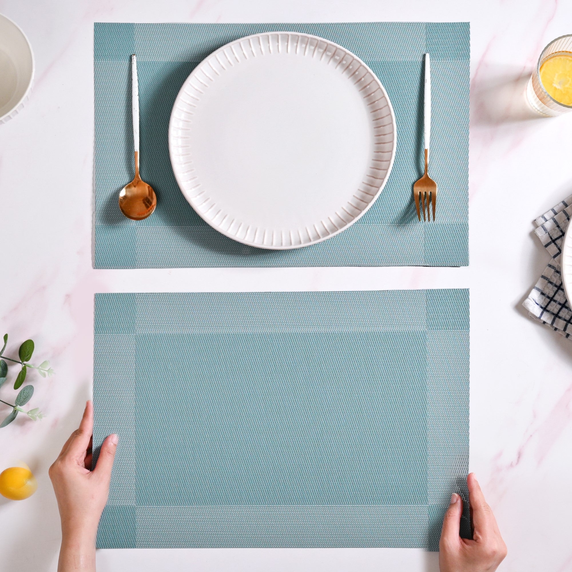 Blue Reversible Dining Table Mats Set Of 6