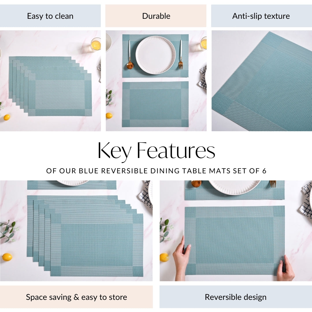 Blue Reversible Dining Table Mats Set Of 6