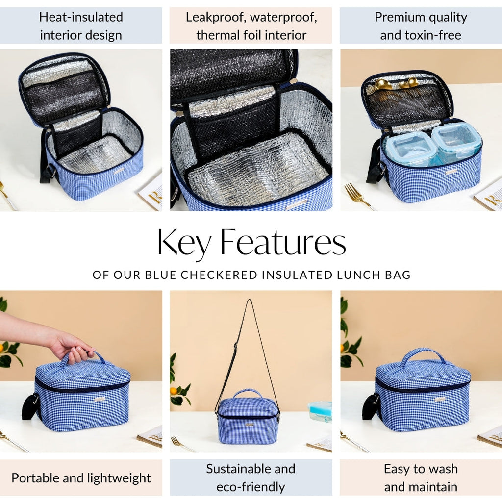 Blue Checkered Insulated Lunch Bag