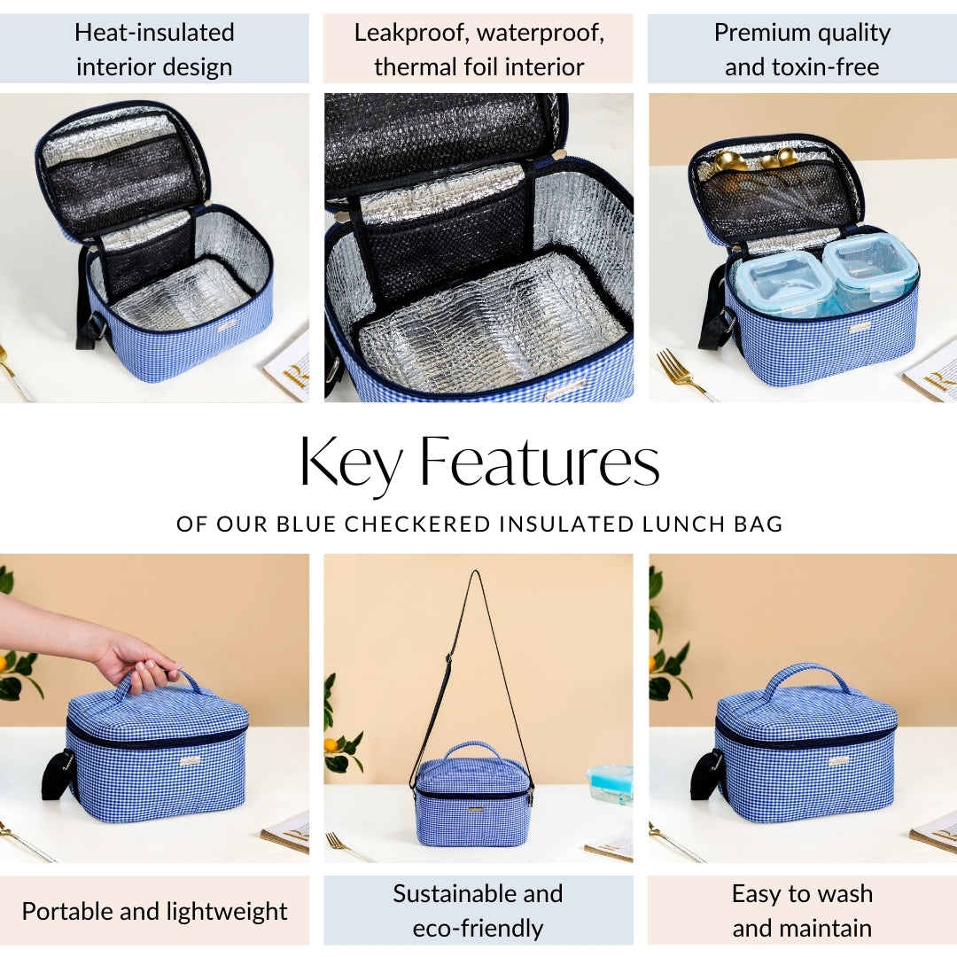 Blue Checkered Insulated Lunch Bag