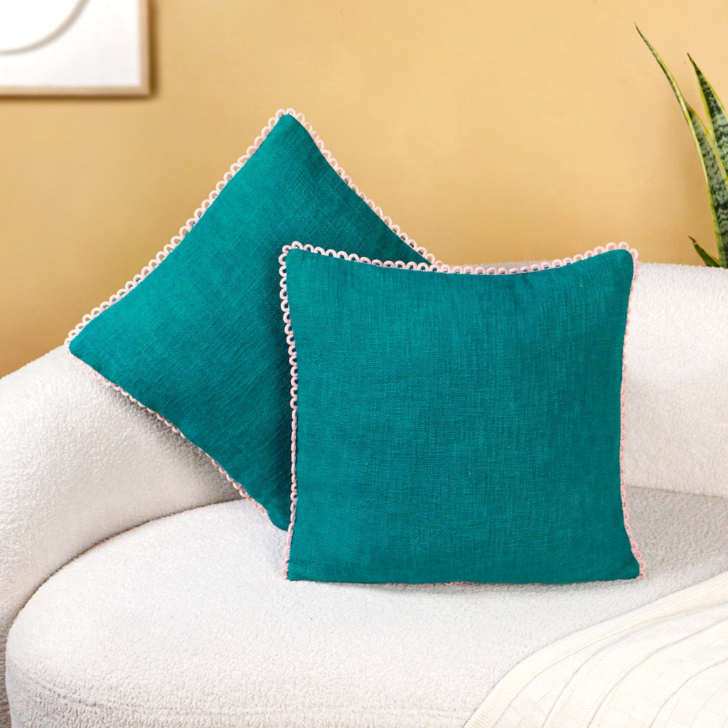 Bluebell Blush Cushion Covers With Looped Edging Set Of 2