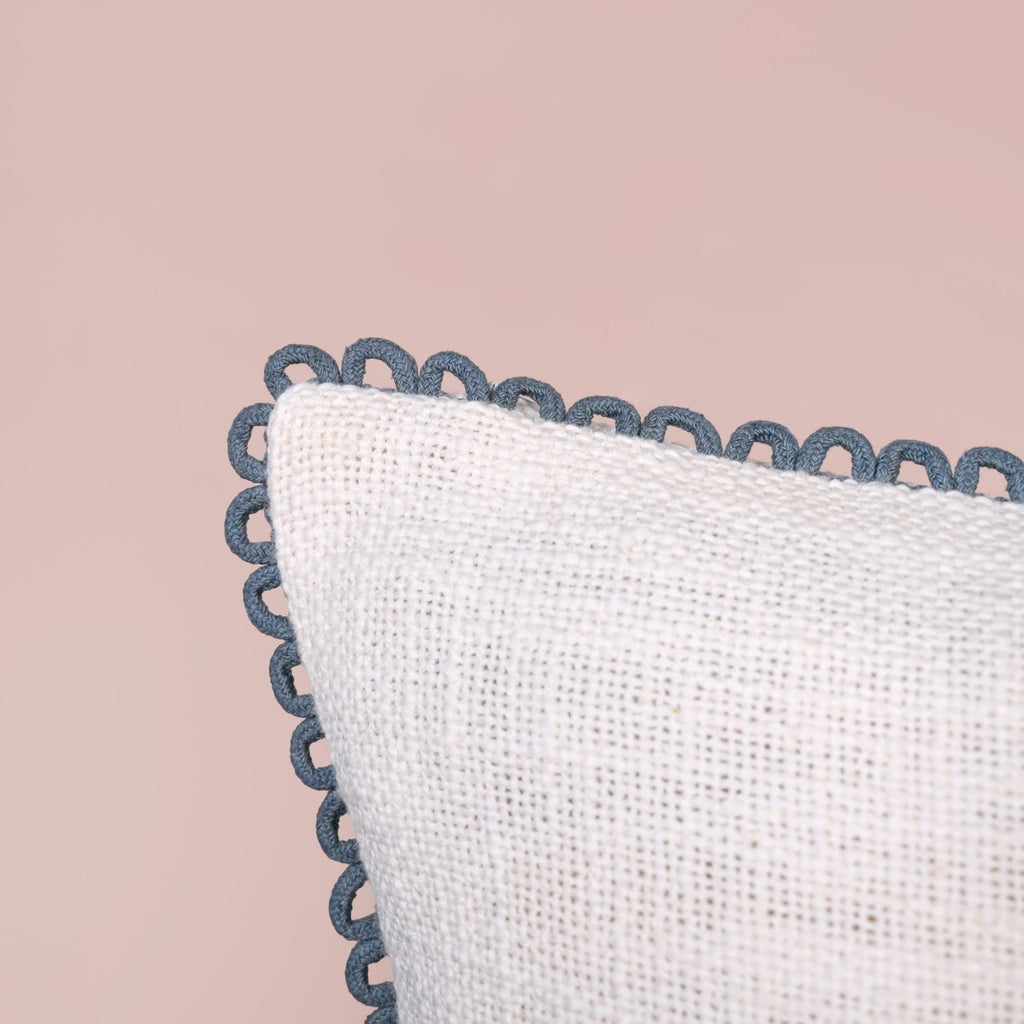 Blueline Lace Cotton Sofa With Looped Edging Set Cushion Cover Set Of 2