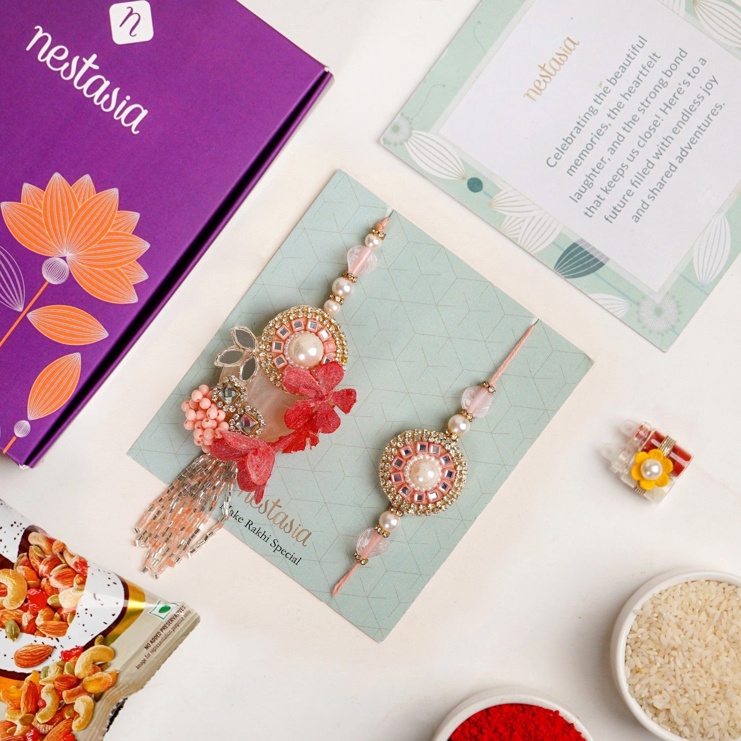 Blush Blossom Rakhi Lumba Set