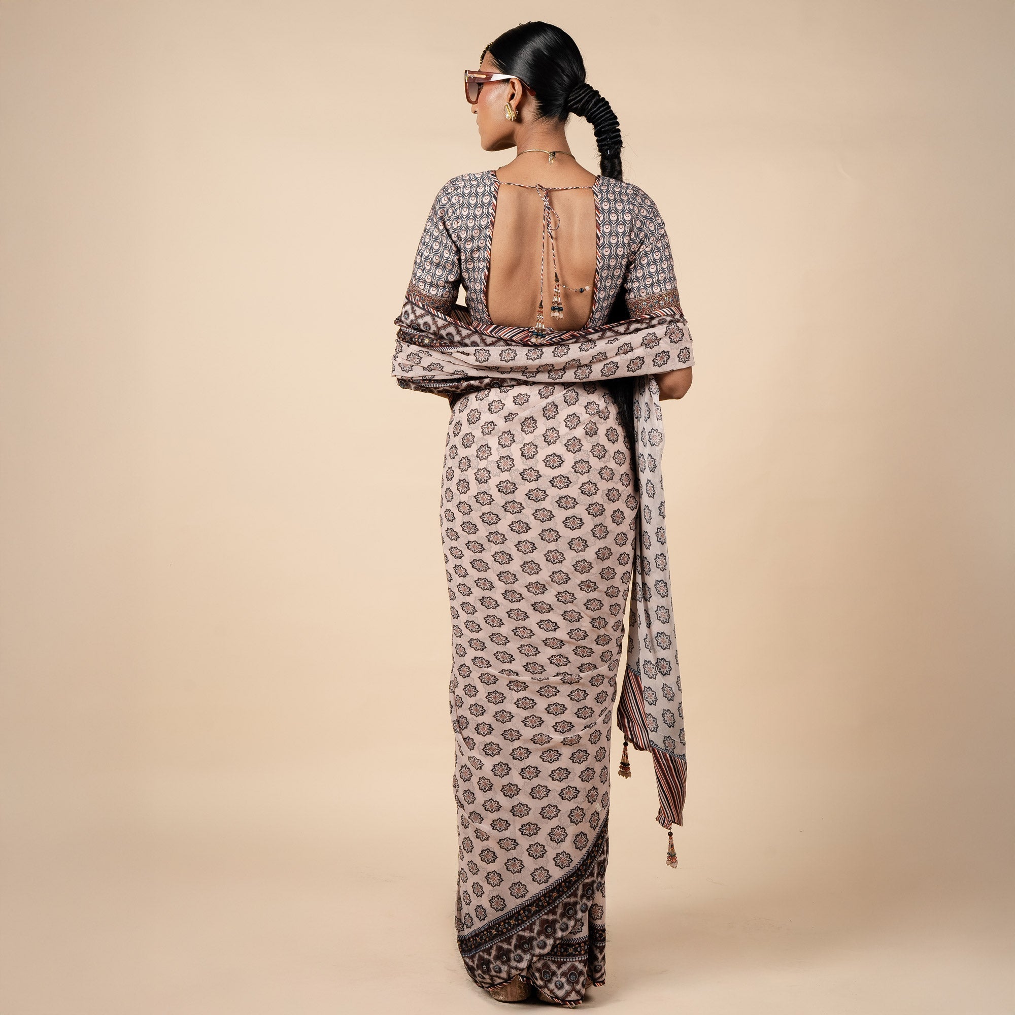 Blush Nugrey Printed Saree Set | PANJ