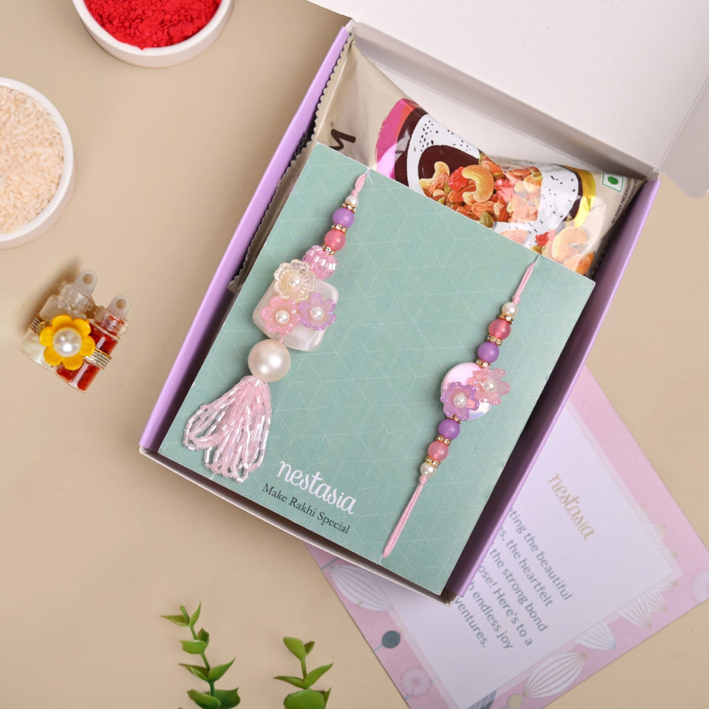 Blush Pink Floral Rakhi Lumba Set