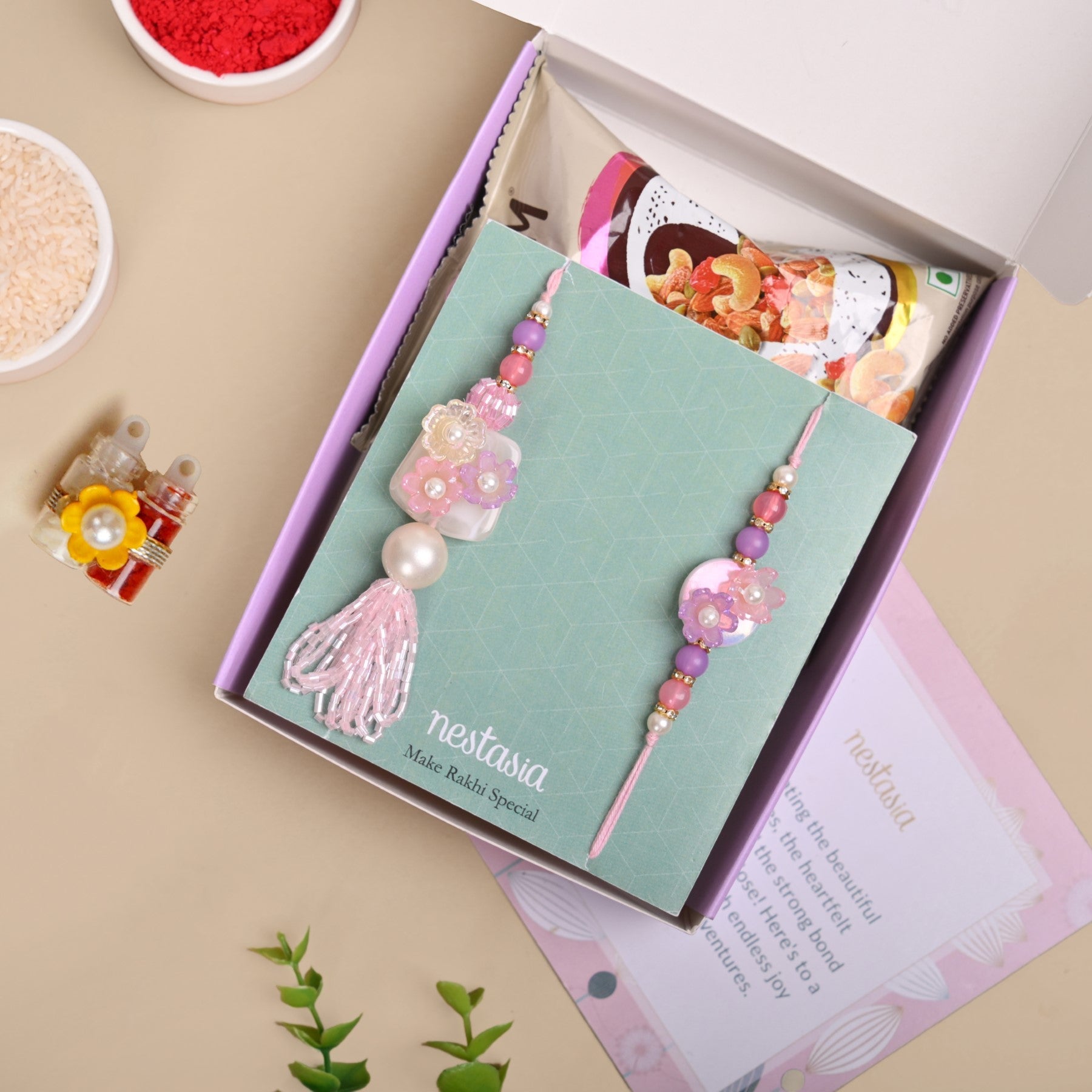 Blush Pink Floral Rakhi Lumba Set