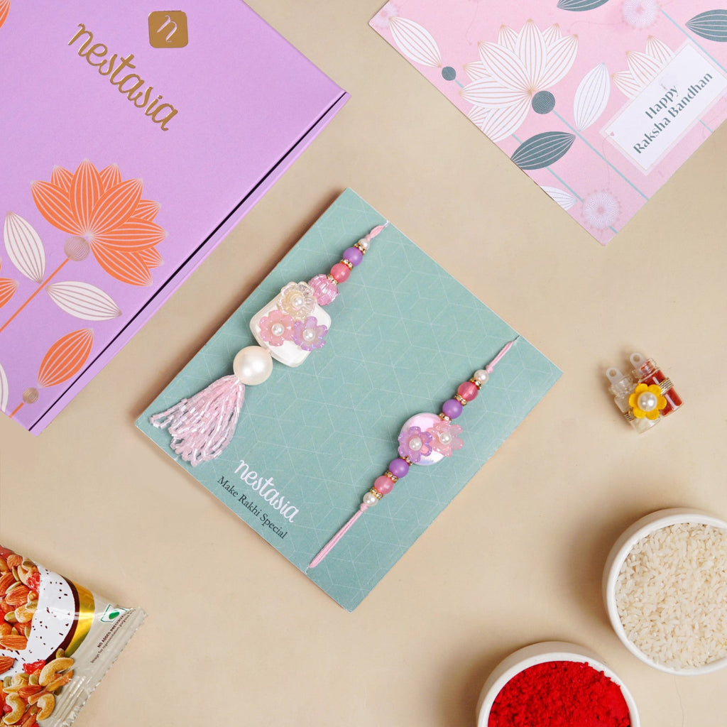 Blush Pink Floral Rakhi Lumba Set