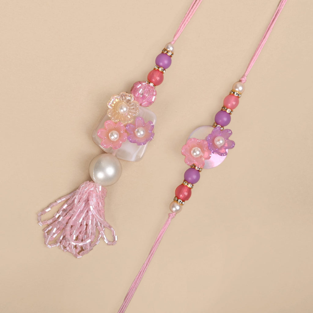 Blush Pink Floral Rakhi Lumba Set
