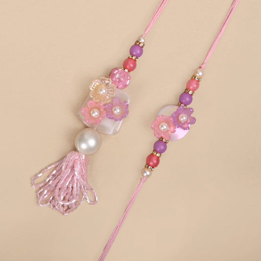 Blush Pink Floral Rakhi Lumba Set