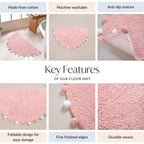 Blush Pink Pom Pom Pure Cotton Anti Slip Floor Mat 88x47cm
