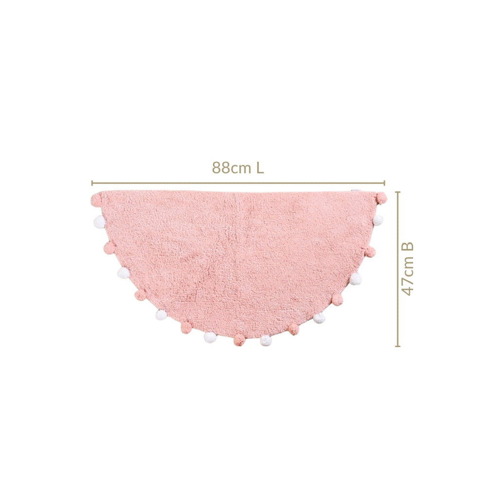 Blush Pink Pom Pom Pure Cotton Anti Slip Floor Mat 88x47cm