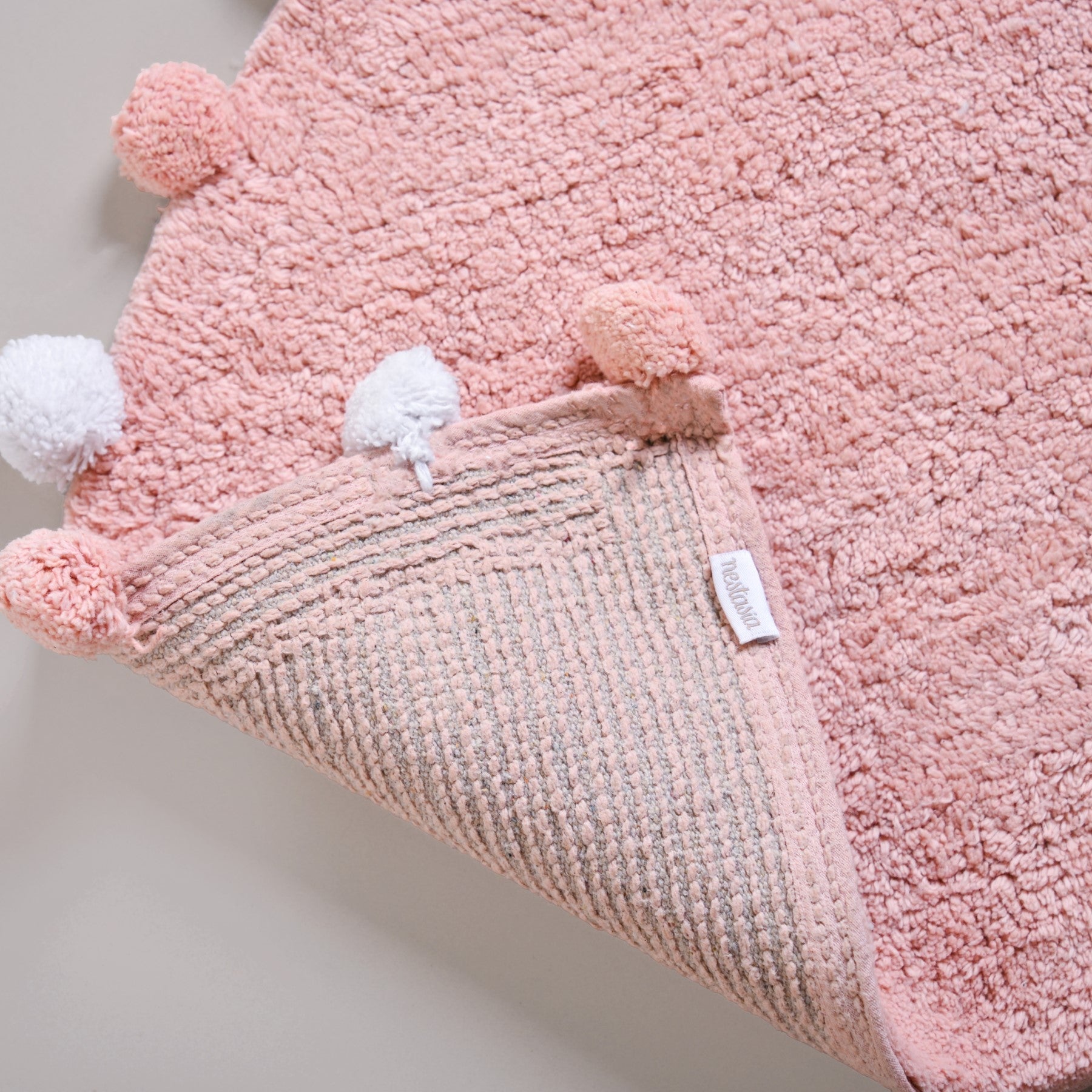 Blush Pink Pom Pom Pure Cotton Anti Slip Floor Mat 88x47cm