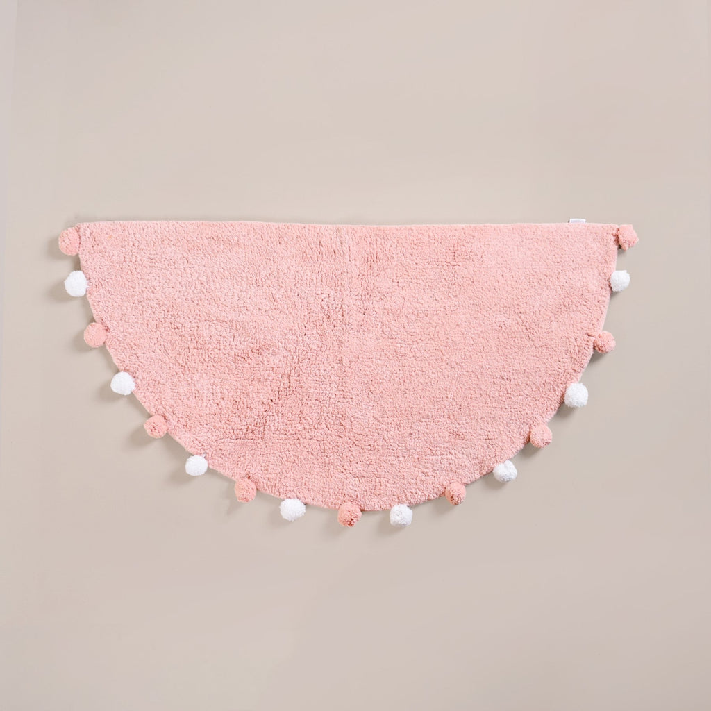 Blush Pink Pom Pom Pure Cotton Anti Slip Floor Mat 88x47cm