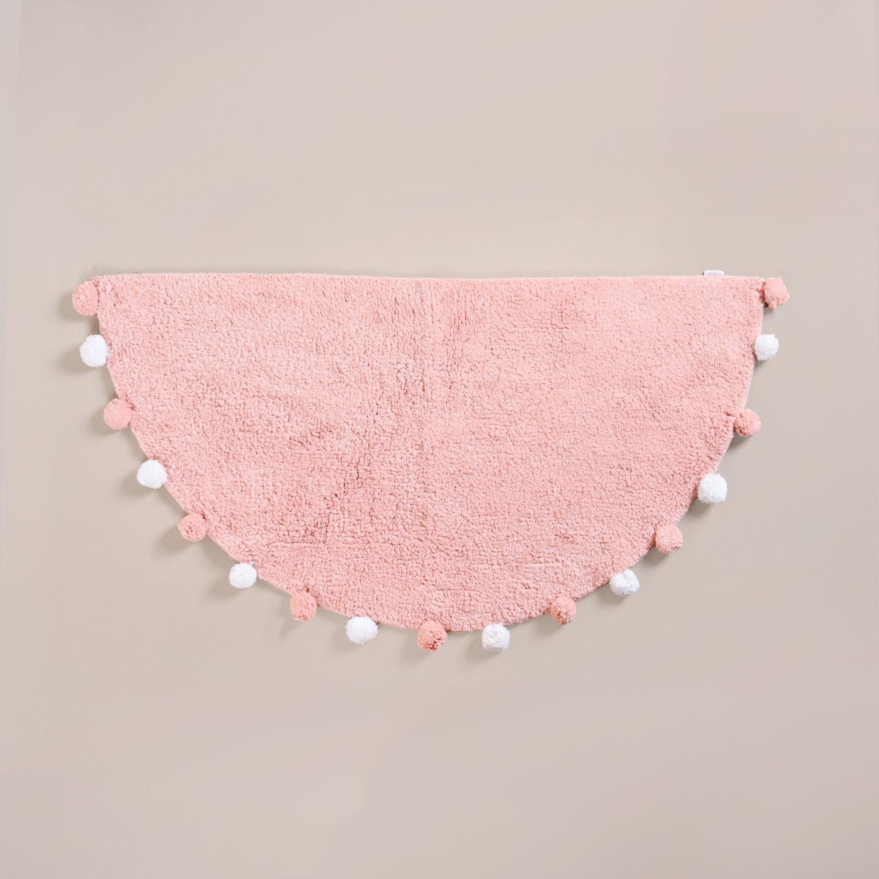 Blush Pink Pom Pom Pure Cotton Anti Slip Floor Mat 88x47cm