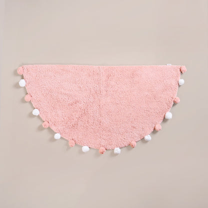 Blush Pink Pom Pom Pure Cotton Anti Slip Floor Mat 88x47cm