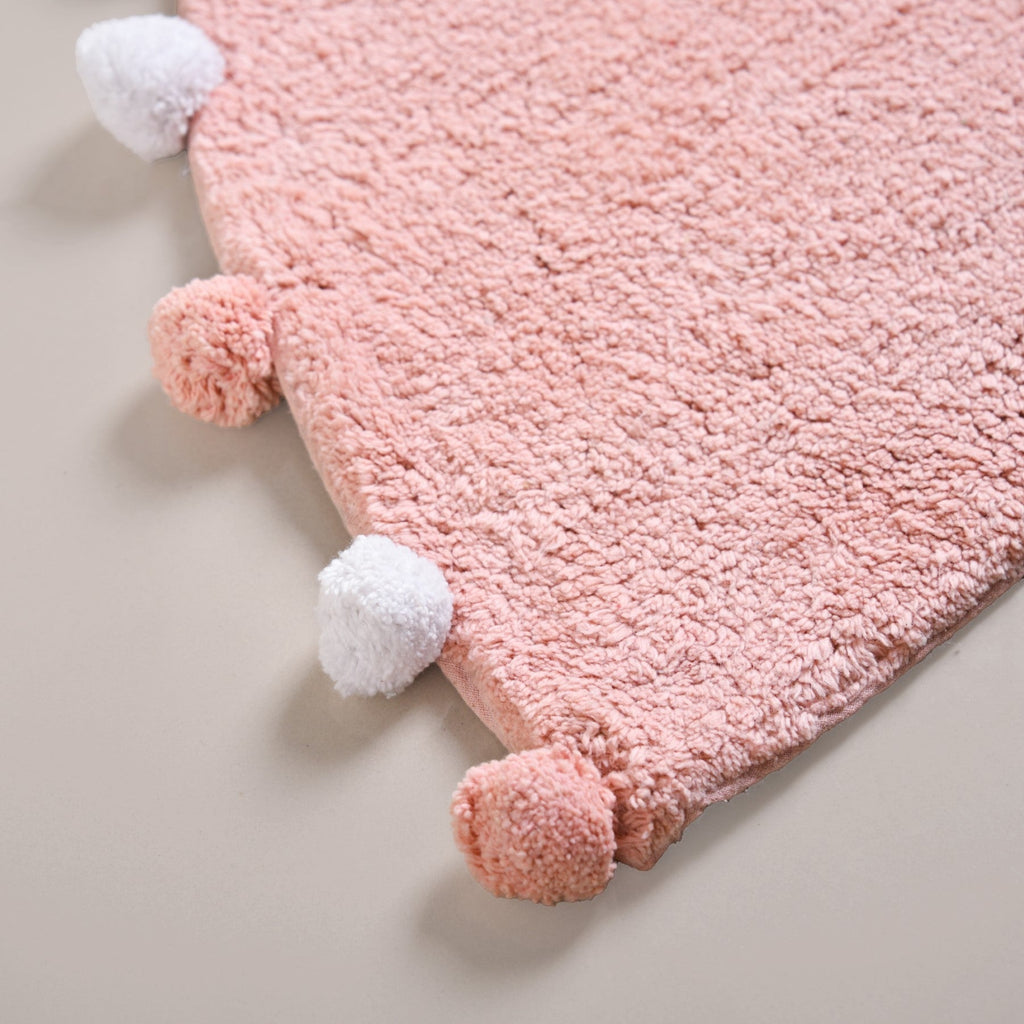 Blush Pink Pom Pom Pure Cotton Anti Slip Floor Mat 88x47cm