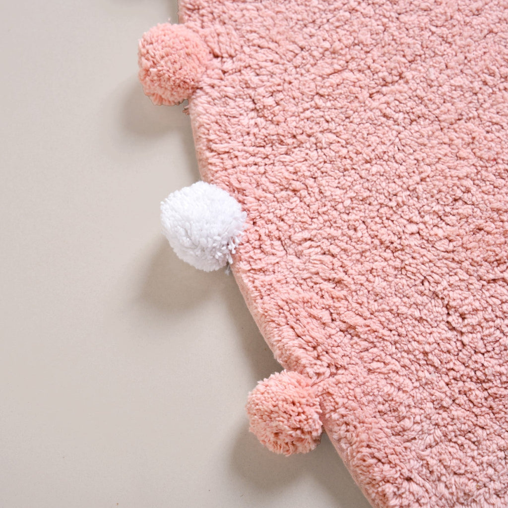 Blush Pink Pom Pom Pure Cotton Anti Slip Floor Mat 88x47cm