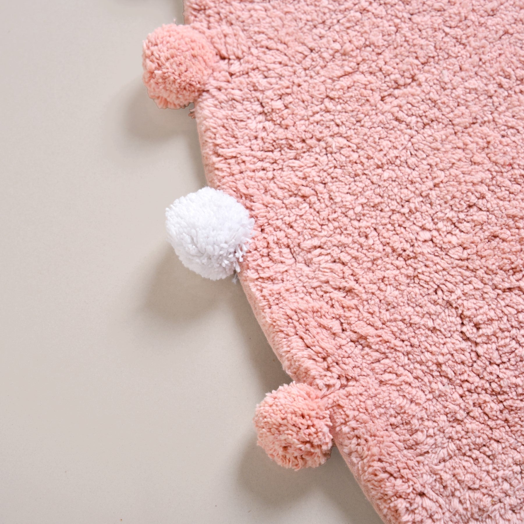 Blush Pink Pom Pom Pure Cotton Anti Slip Floor Mat 88x47cm