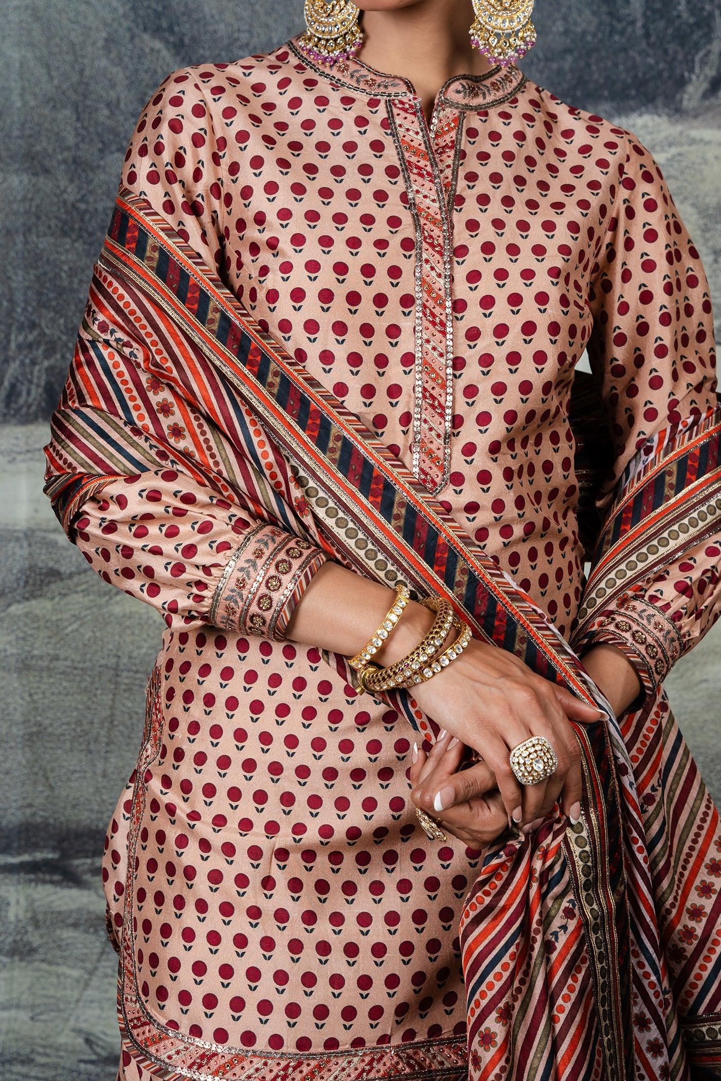 Blush Pink - Red Tunic Set | BARODA