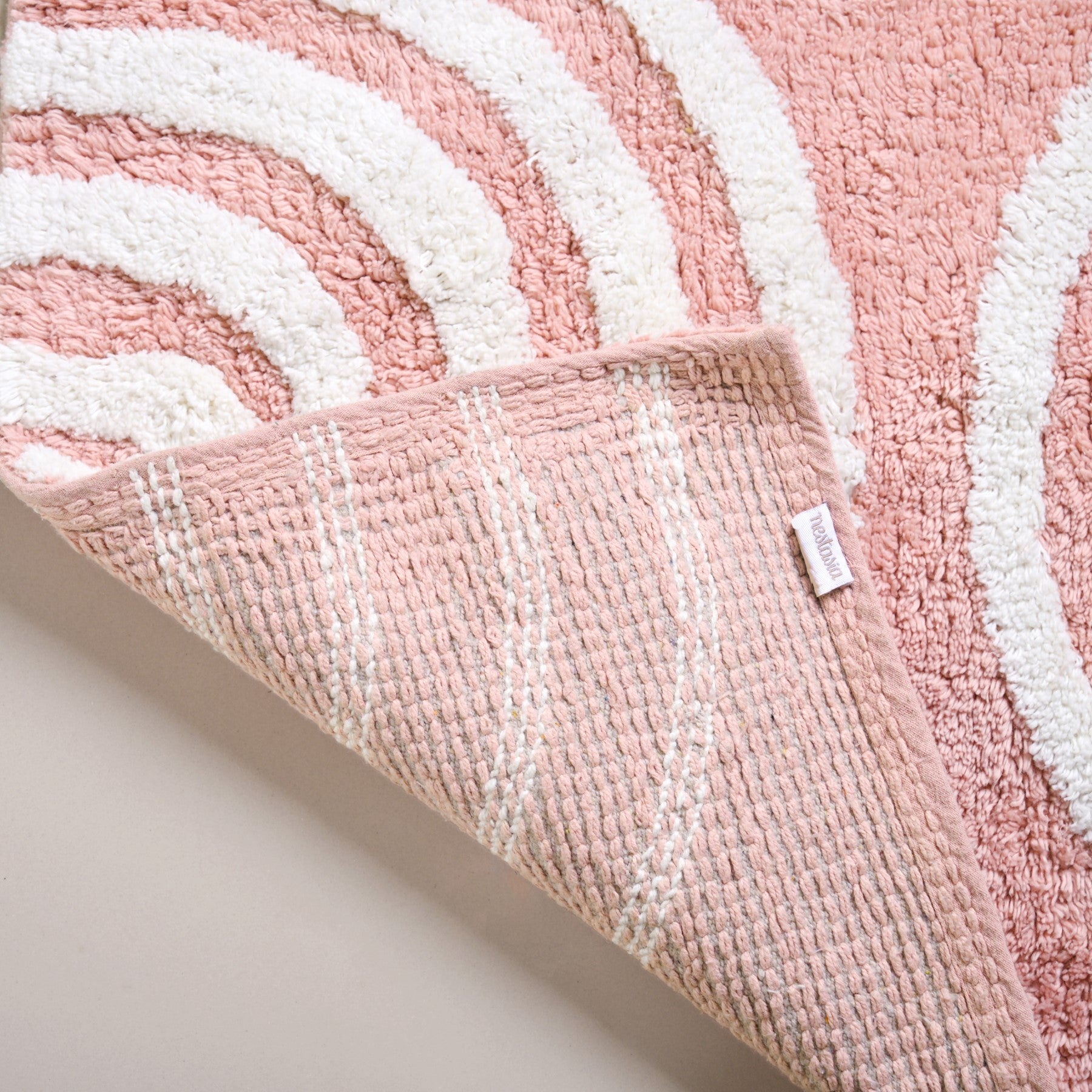 Blush Pink Anti Slip Tufted Cotton Floor Mat 82x52cm